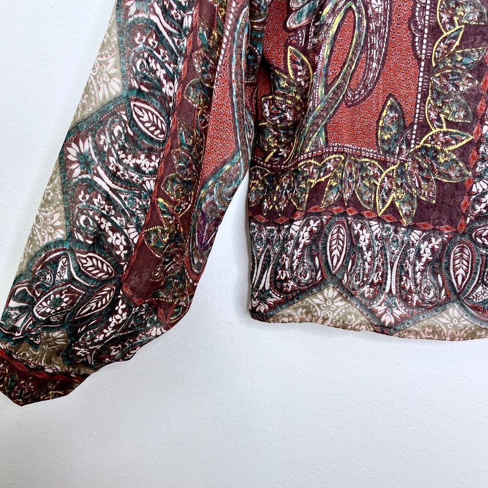 Nostalgia Womens Long Sleeve Sheer Top Medium Fall Burgundy Bohemian Boho Blouse - Picture 3 of 6
